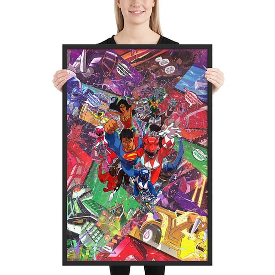 Justice League x Power Rangers Comic Canvas Framed Reproduction Print