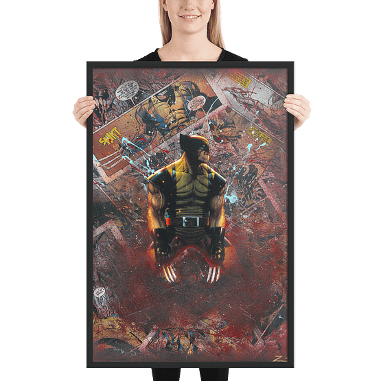 Wolverine Comic Canvas Framed Reproduction Print