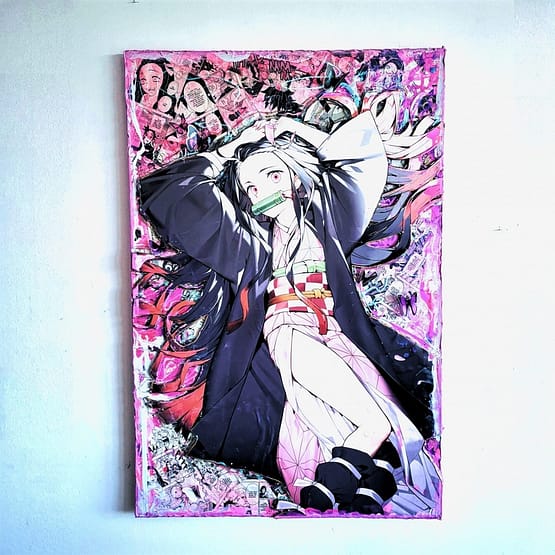 Nezuko | Manga Collage Canvas | Kimetsu no Yaiba | Demon Slayer One of a Kind Canvas Art